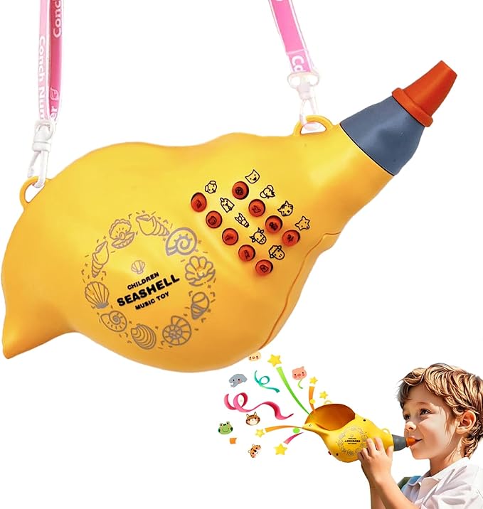 Toys for 3 Years Old Boy Girl Birthday Gift, Music Animal Caller Toy with 30 Realistic Animal Sounds, Early Learning Toy for Kids Todlers with 8" Horn and 3-Level Lights (Orange - Conch)