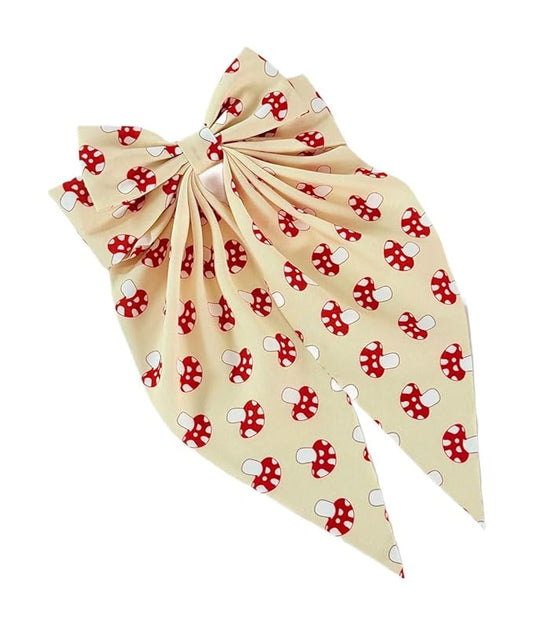 Kids Girls Mushroom Print Hair Clips Bow Mushroom Pattern Hair Pin Bowknot BBW03 (Bow-B4)