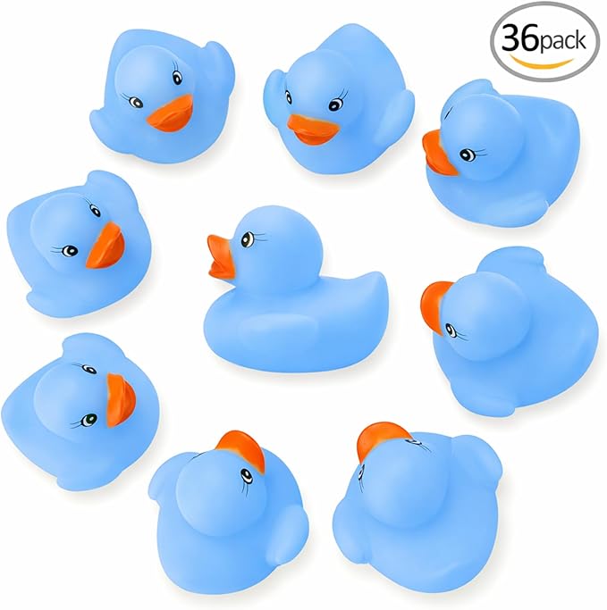 36 Pieces Classic Rubber Duck Bath Toys - No Holes BPA Free Floating Duckies for Boys Baby Shower, Party Favors, Kids Gifts (Blue)