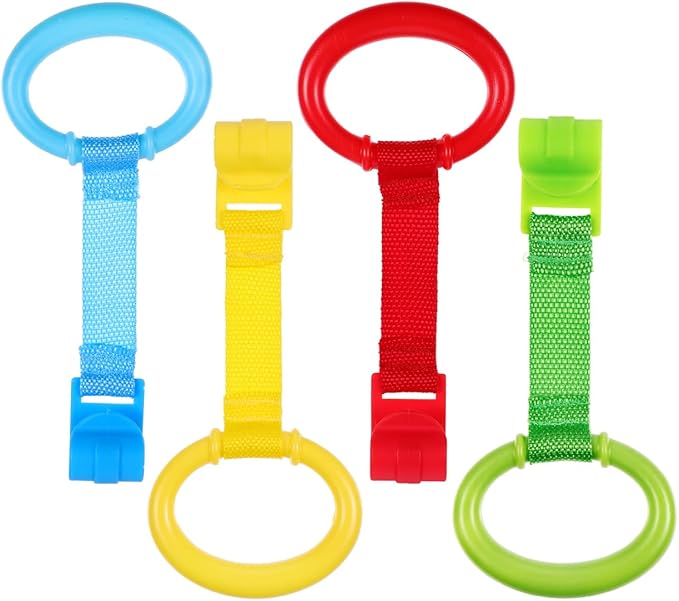 Kisangel 4pcs Baby Play Gym Pull Ring Baby Bed Stand Up Rings Nursery Baby Cot Rings Toddler Activity Kids Walking Training Tool