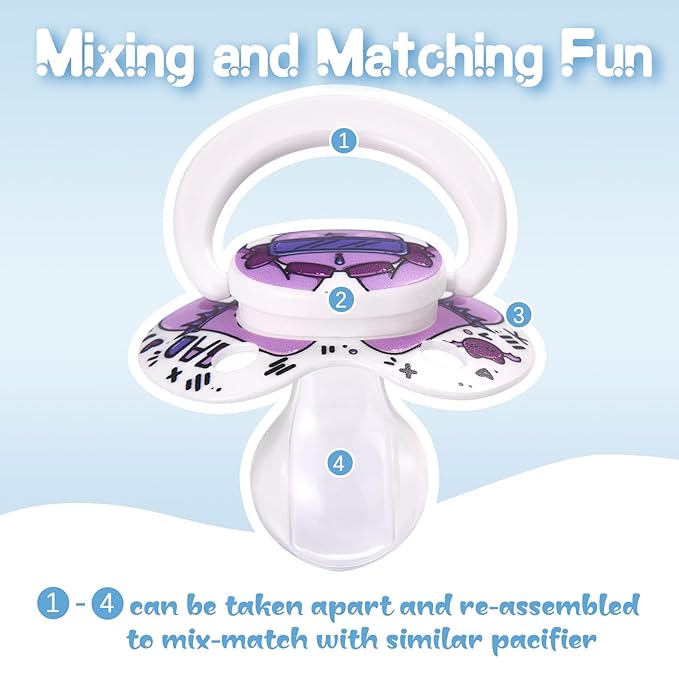 Cute Adult Size Pacifier: Large Shield Paci for Anxiety with Bats Clip - Bad Rock Bunny Big Binky for Autism with Case - Rabbit Soft Silicone Nipple for Sleep