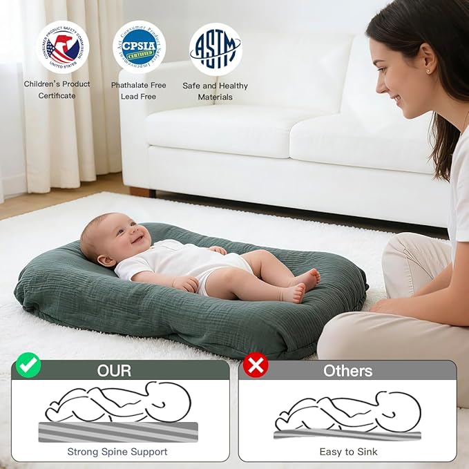 Baby Lounger - Snuggle Cozy Me Infant Lounger for Newborns | Breathable & Soft, Portable Awake-Time Pad, Essential Baby Gift (Lounger Cover Included)