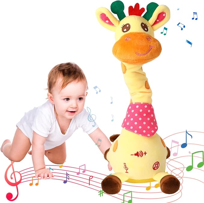 Dancing Talking Giraffe Plush Toy, Funny Singing Recording & Repeating Musical Giraffe, Unique Valentine's Day Gift for Girlfriend Boyfriend, Interactive Fun for Baby Toddlers Kids(Yellow)