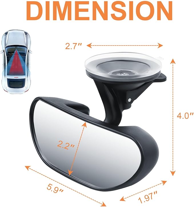 GES Rear View Mirror - 360 Degree Adjustable, Strengthen Suction Cup for Car - 5.9 x 2.2Inch - Black