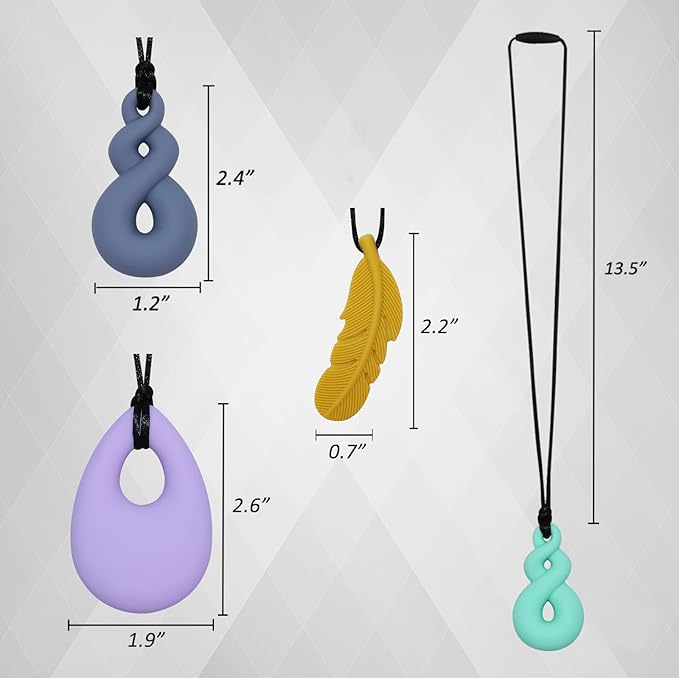 Chew Necklaces for Sensory Kids Boys Girls, 6 Pack Silicone Sensory Chewy Necklace Mouth Fidgets Chewing Necklace for Kids Adults with Autism Anxiety ADHD, BPA Free