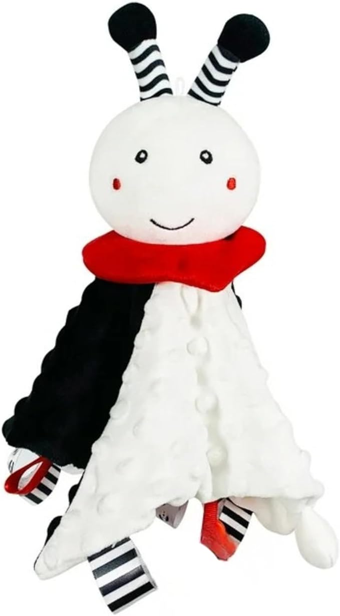 High Contrast Baby Security Blanket-Soft Sensory Lovey for Babies-Red, Black and White Blankie Comfort Toy (Snuggle Bee Lovey)
