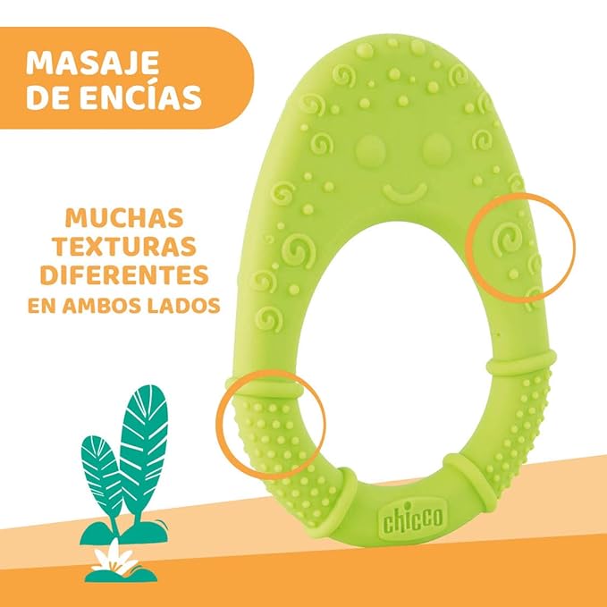 Chicco Teether Soft Avocado, for Babies from 2m +, 100% Silicone, Massage Sore Gums, Easy to Grasp
