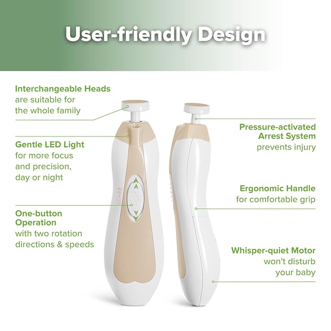 haakaa Baby Nail Trimmer Electric Baby Nail Clippers Kit for Newborn, Toddler or Adults Fingernails and Toenails Care, Baby Nail Care Set & Extra 4 Replacement Pads Combo - Acorn