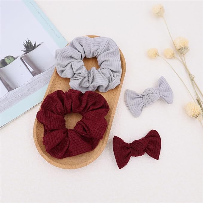 Sugarmelon Mommy and Me Headband Set Mother Baby Matching Turban Headbands for Toddler Baby Girls Women Scrunchies Hair Bow Hairbands (Silver/Wine)