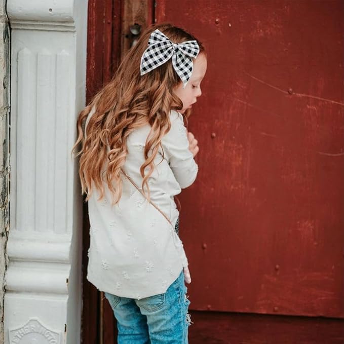 Pack of 4 Gorgeous Fable Bow Hair Clips for Girls Women Linen Hair Bow Alligator Clips Toddler Baby Mom Young Girl Hair Accessories (Grey/Navy)