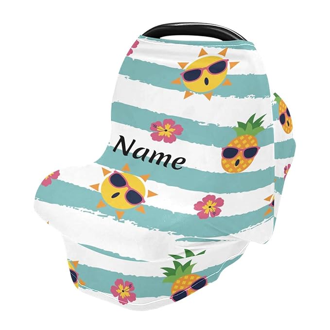 Personalized Pineapple Baby Car Seat Covers for Boys Girls, Custom Name Carseat Canopy, Multiuse Nursing Breastfeeding Scarf, Gift for Newborn Boys Girls, Infant Stroller Cover