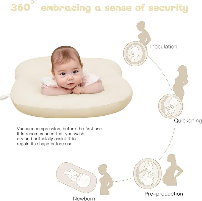 Lucakuins Baby Support Cushion, 0-24 Months Newborn Infant Support Cushion with Cover, Portable Tummy Time Mat for Home and Travel, Soft Cotton, Supervised Use, Baby Essentials Gift (White)