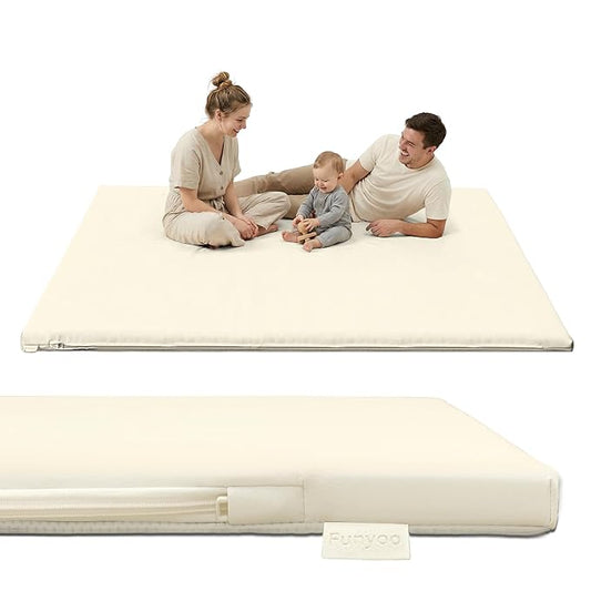 Vegan Leather Baby Play Mat, 79x71 Thicken Foam Play Mat for Infants and Toddlers, Padded & Cushioned Playpen Mat for 79x71 Playpens, 1.3" Thick, Cream