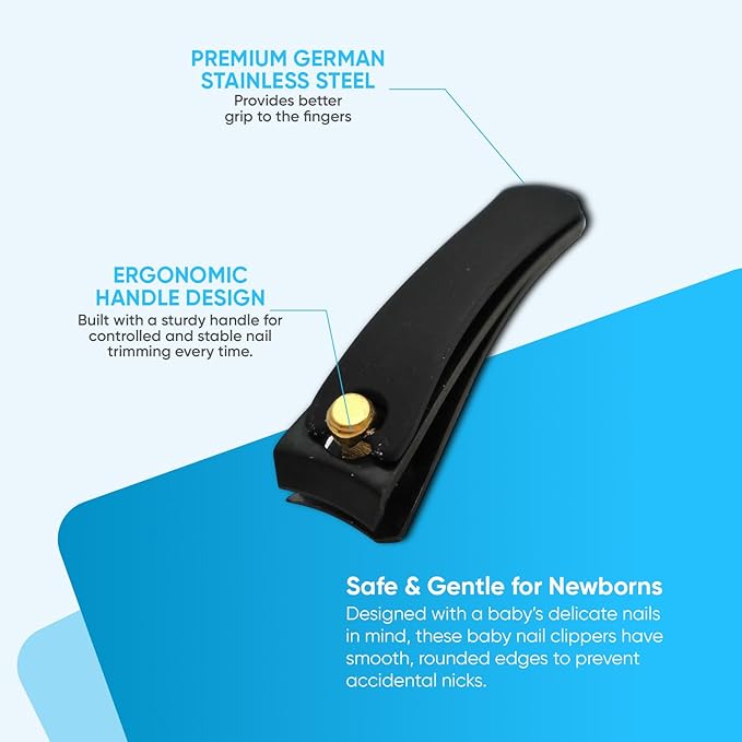 YNR® Luxury Ergonomic Nail Clippers Stainless Steel for Infant/Newborn from Birth - Baby Nail Nipper Clippers Set Manicure Grooming Safety (Black)