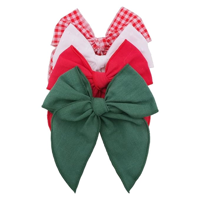 Pack of 4 Gorgeous Fable Bow Hair Clips for Girls Women Linen Hair Bow Alligator Clips Toddler Baby Mom Young Girl Hair Accessories (Red/Green)