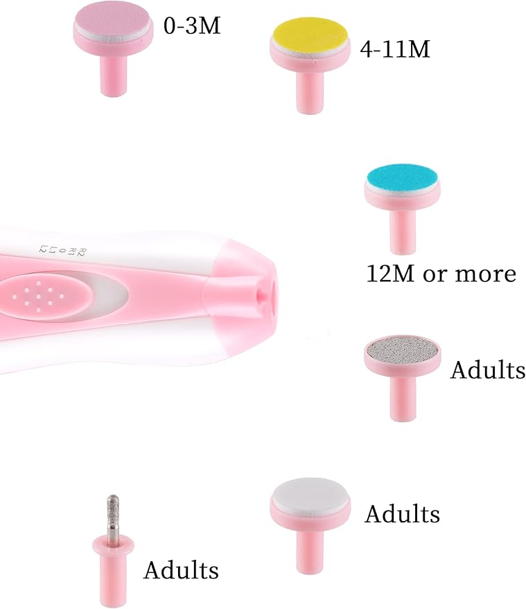 Electric Baby Nail Trimmer, Safe Gentle Nail File Grinder Kit with LED Light, Whisper Quiet, 6-in-1 Nail Care Set for Newborns Toddlers Kids & Adults, Adjustable Speed & Rotation, Portable Travel.Pink
