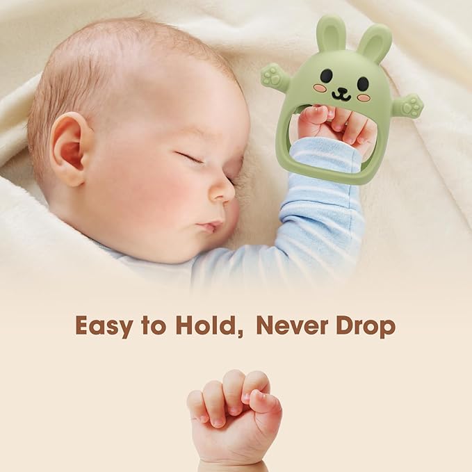 Easter 2 Pack Baby Teething Toys for 3-6 6-12 Months, Soft Silicone BPA Free Bunny Teething Mitten, Easter Basket Stuffers Chew Teether Toys 0-3 6 9 12 Months for Babies Sucking Needs
