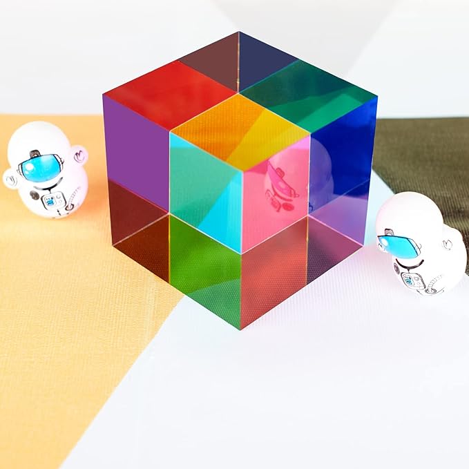 Original Optical Color Cube (40mm) - Cyan, Magenta & Yellow Subtractive Color Mixing- The Mesmerizing Sensory Object for Kid Elderly Teens and Adult