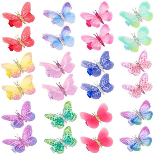 24 Pcs Baby Girls Hair Clips Butterfly Alligator Hair Clips Chiffon Hair Barrettes Hairpins Hair Accessories for Girl Teens Kids Babies Toddlers Women
