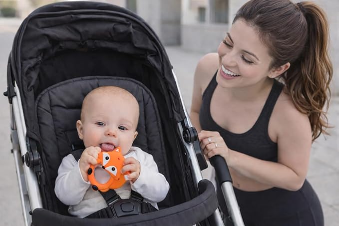Fox Silicone Baby Teether – Orange | 100% Food Grade Teething Toy | Textured Gum-Soothing Dots & Easy Grip Ring | BPA-Free, Phthalate-Free | Chew from Any Angle | Sensory Toy 3-36 Months