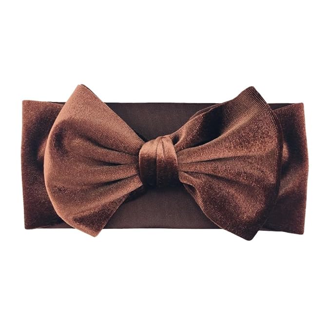 Baby Girl's 7'' Soft Big Bowknot Velvet Headband Toddler Hairband for Photography Travel Party Festivals (Brown, One Size)