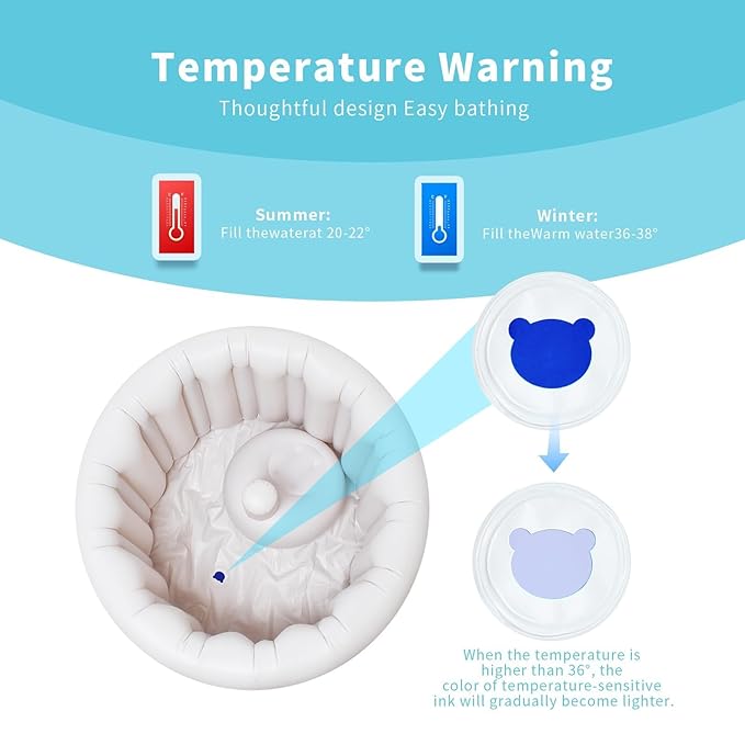 Inflatable Baby Bath Seat for Sitting Up XL, Inflatable Soft Tub for 24-36 Months, Anti - Collision with Temperature Sensing, Portable Toddler Bath Support for Home & Travel