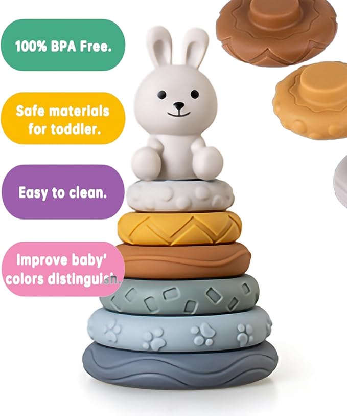 3 in 1 Baby Toys Bundle,Soft Stacking Building Blocks,Teething Ring & Sensory Balls for Newborn to 18 Months| Soft Textured Design,Perfect for Sensory Development, Motor Skills (Family Edition)