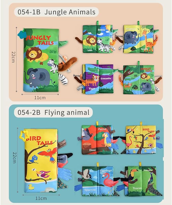 Baby Cloth Book Toys with Tails, Stroller Soft Toys for Infant Baby 0-18 Months (Flying Animals)