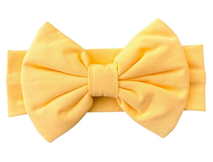 Newborn Baby Girl Headband 0–6 Months – Soft Cotton Big Bow Headband for Infants, Stretchy Baby Hair Band, 4.3" (11 cm) Bow, 2.4" (6 cm) Band (Yellow, 0-6 Month)