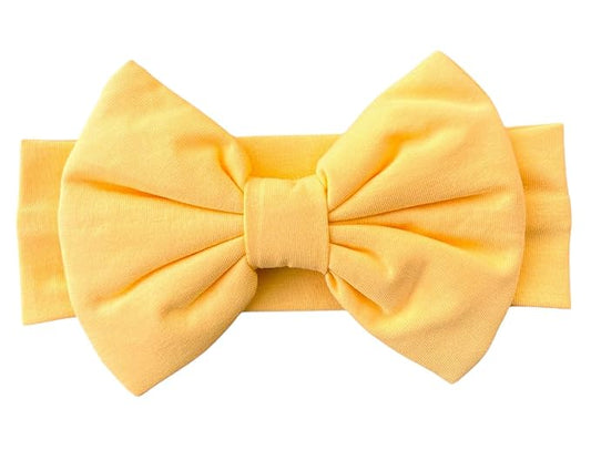 Newborn Baby Girl Headband 0–6 Months – Soft Cotton Big Bow Headband for Infants, Stretchy Baby Hair Band, 4.3" (11 cm) Bow, 2.4" (6 cm) Band (Yellow, 0-6 Month)