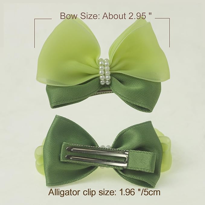 Pearl Green Bow Hair Clips for Little Girl-2 PCS