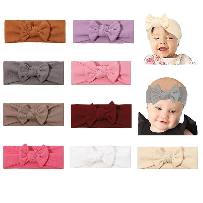 JIAHANG Baby Bows Turban Knotted Head Wraps Hair Bow Headbands Stretchy Hair bands 9PCS for Newborn Infant Toddlers Girls (QYB9197)