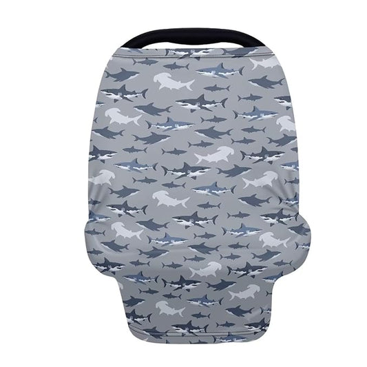 GIFTPUZZ Shark Nursing Cover for Breastfeeding Baby Car Seat Cover for Girls Boys Nursing Scarf Breastfeeding Ultra-Soft Car Seat Canopy Breathable Universal All Weather Full Protection