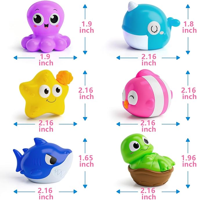Light Up Bath Toys for Kids Ages 1-3, Pool Toys for 1 2 3 Year Old Girl Boy, Water Activated Bath Toys for Toddlers 3-5, Glowing Bathtub Toys for Baby Boy & Girl Gifts, 6 Pack