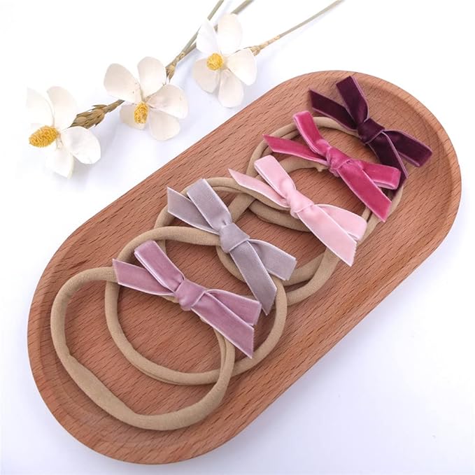 Sugarmelon Velvet Bow Soft Stretchy Headbands for Newborn Infant Toddlers Hair Bow Elastic Bands Baby Girls Nylon Hairband (2.75'' Mini 32 PCS)