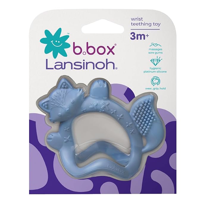 b.Box + Lansinoh Wrist Baby Teether 3m+ | Food-Grade Silicone Teething Toy for Infants | Bracelet-Design for Fewer Drops, Encourages Sensory Exploration, BPA-Free, Dishwasher Safe | Lullaby Blue