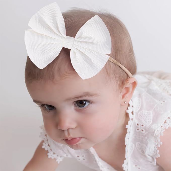 3Pcs Black Baby Girls Bows Elastic Nylon Headbands Toddler Girs Pink Hair Bows White Handmade Bows Hair Accessories Newborn Bows for InfantToddlers Kids
