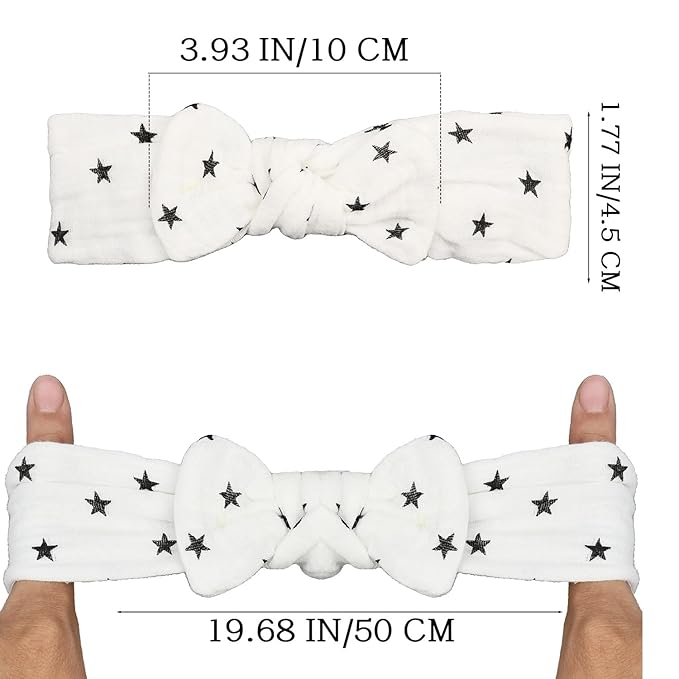 Muslin Cotton Hair Bow Headband, Top Knotted Solid Floral Headwrap for Baby Girls, Newborns, Infants and Toddlers(CJwhiteset)