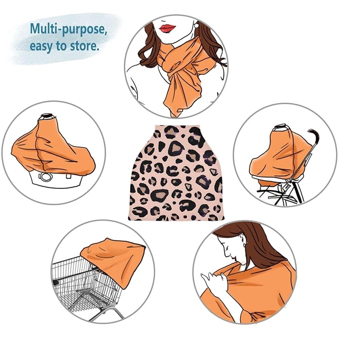 Leopard Print Cheetah Pink Nursing Cover Breastfeeding Scarf, Car Seat Covers for Babies Infant Stretchy Soft Breathable Multi-Use Cover Ups, Gift for Boys Girls