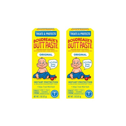 Boudreaux's Butt Paste Original Diaper Rash Cream, Ointment for Baby, 2 oz Tube (Pack of 2)