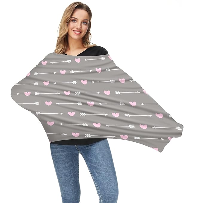 Baby Car Seat Stroller Covers White Arrows Pink Heart Grey Nursing Cover Breastfeeding Scarf Soft Breathable Stretchy Coverage Carseat Canopy Cover for Boys and Girls Soft Breathable Multi Use