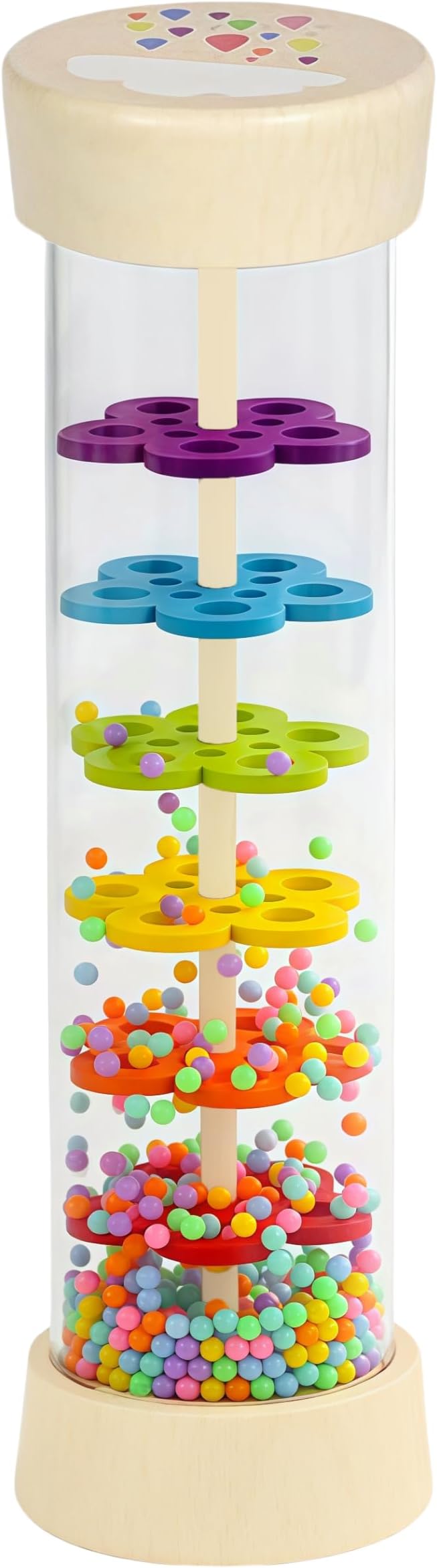 Oneshow Wooden Rain Stick Montessori Toys for Babies, Rainmaker Rain Sticks for Kids, Toddler Rattle Sensory Musical Toy with Calming Rain Sounds - 7.7"