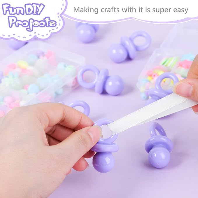 36 PCS Plastic Pacifiers for Baby Shower Game Girl, 1.75 Inch Cute Baby Shower Pacifiers for Decoration DIY, Gender Reveal Table Scatter, Pacifier Hunt Games, Party Favors(Purple)