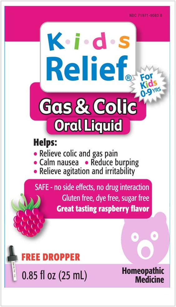Kids Relief Gas & Colic, Natural Oral Liquid Formula with Dropper, Raspberry Flavor, Gluten and Dye Free, No Sugar, 25mL