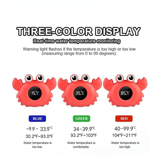 Baby Bath Thermometer, Digital Tube Floating Thermometer, Temp Warning Water Temperature Thermometer, Cute Cartoon Water Temperature Monitoring for Newborns, Infants (Crab Green)