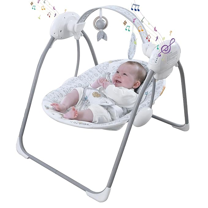 Portable Baby Swing for Infants, Compact & Foldable Infant Swing with 5-Speed Swing,Music, Timer, Cushioned Seat, Battery Operated, 0-9 Months 6-20 lbs,SG2403