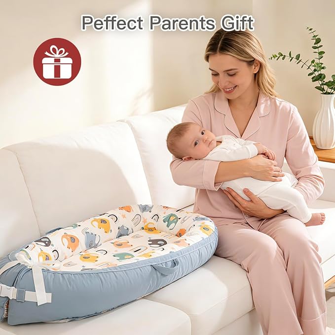 Organic Cotton Baby Support Cushion –Infant Support Cushion Reversible, Portable, Soft & Breathable with Washable Cover | Perfect for Awake-Time Use Only - Big Elephant