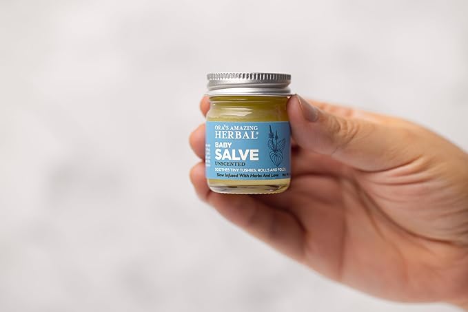 Baby Salve, Diaper Balm Ointment, Drool Rash Prevention, Natural Diaper Cream, Calendula Thyme Burdock Cream, Baby Eczema Acne and Rash Treatment, 4 oz, Ora’s Amazing Herbal