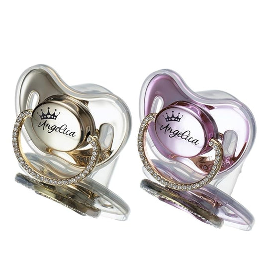 Custom Pacifier with Name Gold Luxurious Bling Pacifier for Girl and Boy Ideal Baby Gift (2pcs)