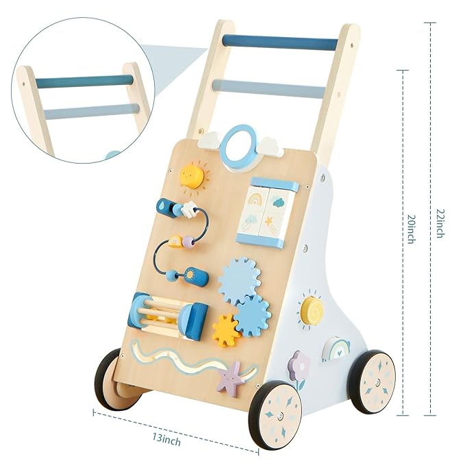 Beright Wooden Baby Walker, Wooden Baby Push Walker, Learning Activity Toys, Baby Push Toy Multiple Activities Center, Gift for Birthday, Christmas and New Year